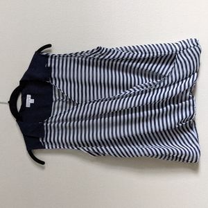 Charming Charlie, navy blue and white, striped, sleeveless blouse, size L.
